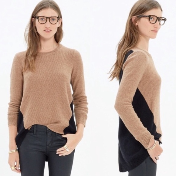 Madewell Sweaters - Madewell Black Tan Zipper Crew Neck Sweater #223